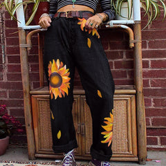 Mid Waist Sunflowers Jeans