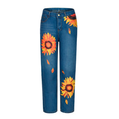 Mid Waist Sunflowers Jeans