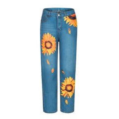 Mid Waist Sunflowers Jeans