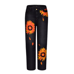 Mid Waist Sunflowers Jeans