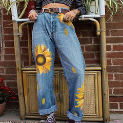 Mid Waist Sunflowers Jeans