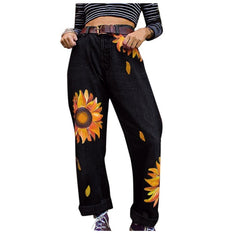 Mid Waist Sunflowers Jeans