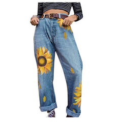 Mid Waist Sunflowers Jeans