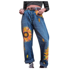 Mid Waist Sunflowers Jeans