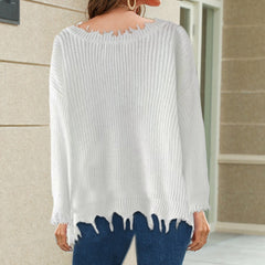 Knitted Sweater Ripped V-Neck