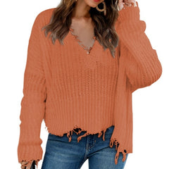 Knitted Sweater Ripped V-Neck