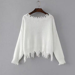 Knitted Sweater Ripped V-Neck