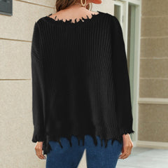 Knitted Sweater Ripped V-Neck