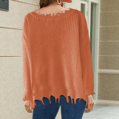 Knitted Sweater Ripped V-Neck