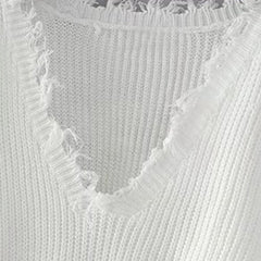 Knitted Sweater Ripped V-Neck